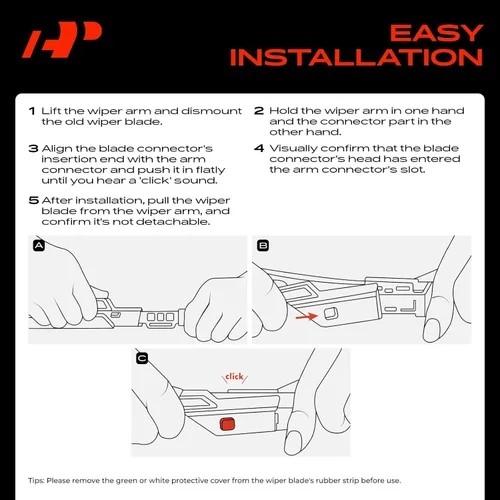 Miniatura 8 de A-Premium Limpiaparabrisas compatible con Honda Civic 2006-2011, Coupé - 28" y 24", Conector TLP, Izquierda y Derecha, con Indicador de Desgaste