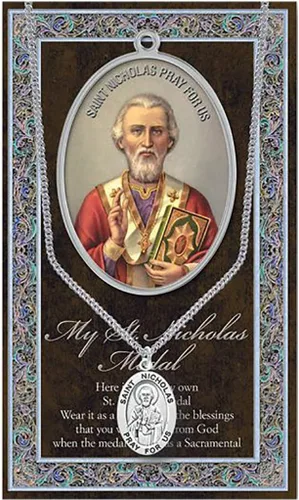 Miniatura 4 de Rosemarie Collections Colgante de medalla religiosa de San en cadena de acero inoxidable sin clase, con biografía y carpeta de imágenes, 24 pulgadas