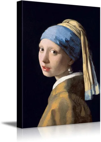 wall26 Johannes Vermeer - Lienzo con diseño de niña con perlas, arte de pared de galería, estirado y enmarcado, listo para colgar, 16 x 24 pulgadas