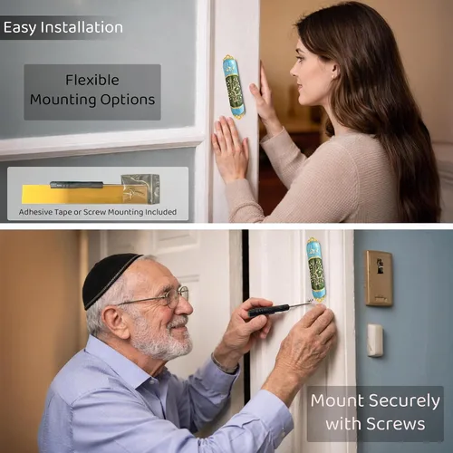 Miniatura 5 de Mezuzah esmaltada pintada a mano adornada con un árbol de la vida diseño con detalles dorados y cristales por Matashi, (MTMZ221)