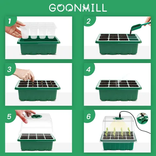 Miniatura 7 de Bandeja de inicio de semillas con luz de crecimiento, 5 paquetes de bandeja de inicio de plantas kit iniciador de plántulas con base de cúpulas