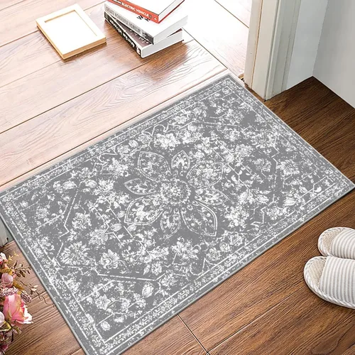 Miniatura 3 de Pauwer Alfombra vintage de flores 2 x 3 pulgadas, estilo envejecido, antideslizante, de pelo bajo, tapete para entrada, interior, pequeña, retro