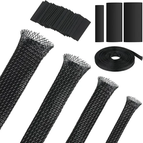 Tatuo Funda de cable trenzada expandible de 65.6 pies, funda de alambre trenzado de varios tamaños con 120 tubos termorretráctiles para televisión,