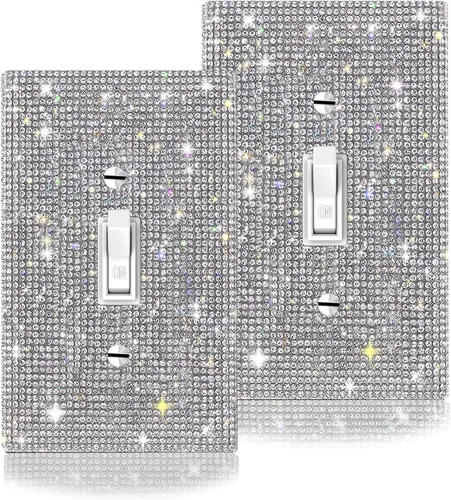 Miniatura 19 de 4 piezas de diamantes de imitación plateados brillantes para placas de pared, cubierta de interruptor de luz, cubierta de salida de diamantes