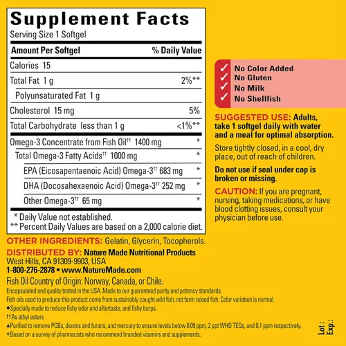 Miniatura 7 de Nature Made Burp Less Ultra Omega 3 Suplementos de Aceite de Pescado, 1400mg de Aceite de Pescado Omega 3 como Ésteres de Etilo para Apoyo a