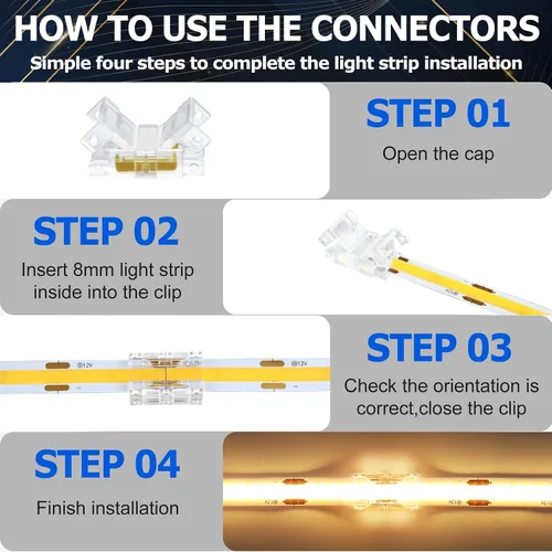 Miniatura 7 de LightingWill Conectores LED de 2 pines de 0.315 in, 10 unidades, conector de tira a cable, transparente, sin soldadura, conector de luz de cinta