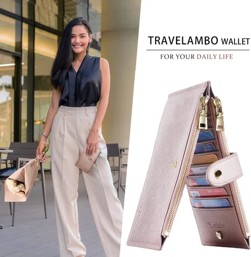 Miniatura 5 de Travelambo RFID Billetera de mujer con varios compartimientos para varias tarjetas con bolsillo con cierre, talla única
