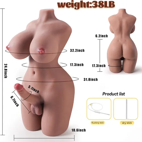 Miniatura 13 de Muñeca sexual transexual Torso masturbadores masculinos con pechos grandes y consolador enorme, muñeca sexual de tamaño completo con polla dura