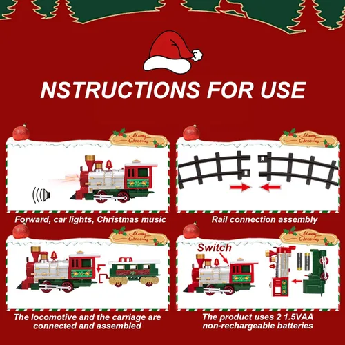 Miniatura 3 de Juego de tren de árbol de Navidad con luz y sonido colgante de tren de Navidad con locomotora trineo de carro y pistas para niños árbol de regalos .