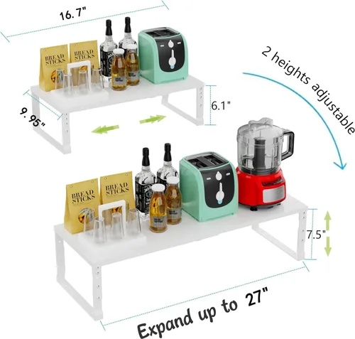 Miniatura 6 de Jojocross Organizador de estantes ampliables para almacenamiento de especias para cocina, apilable, ajustable, despensa, baño, encimera de 2