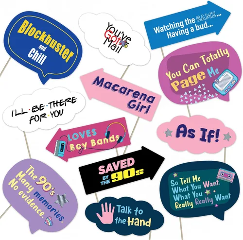 Juego de accesorios para cabina de fotos de fiesta de los años 90: divertidas decoraciones retro para fiestas y celebraciones de décadas (12)