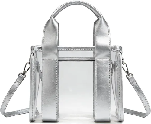 Miniatura 8 de Bolsa transparente para eventos de estadio, bolsa de mano para estadio para mujer, mini bolso con correa cruzada