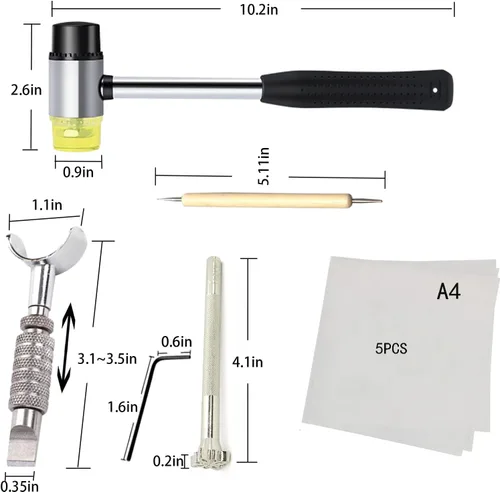 Miniatura 2 de Kit de herramientas de estampado de cuero, juego de punzones de cuero de diferentes formas, kit de herramientas de tallado de cuero con martillo