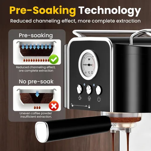 Miniatura 3 de Cafetera profesional de 20 bares, semiautomática con vaporizador de leche, máquina todo en uno con tanque extraíble de 1.8 L para capuchino