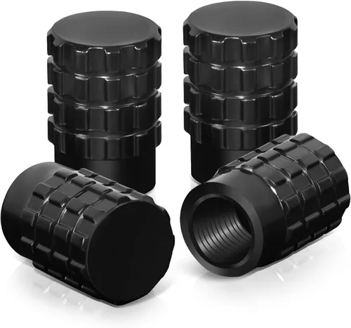 Miniatura 15 de Auto Dynasty Tapones hexagonales de válvula de neumático de aleación de latón recubierto y pulido de aluminio negro cromado (paquete de 4)