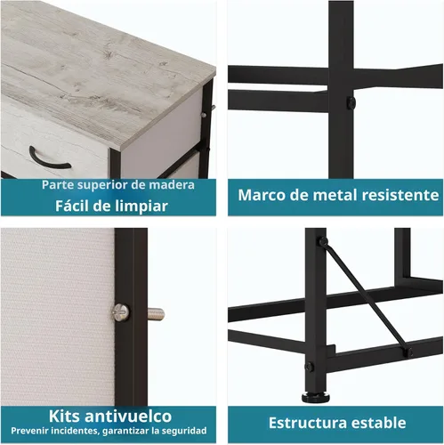Miniatura 6 de LUMTOK Cómoda de 10 cajones, cajones de cómoda de almacenamiento de tela para dormitorio, pasillo, guardería, armarios, marco de acero, parte 10