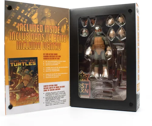 Miniatura 5 de Figura de acción de Michelangelo de Teenage Mutant Ninja Turtles BST AXN v2 IDW de 5 pulgadas y libro de cómics de Michelangelo de IDW edición