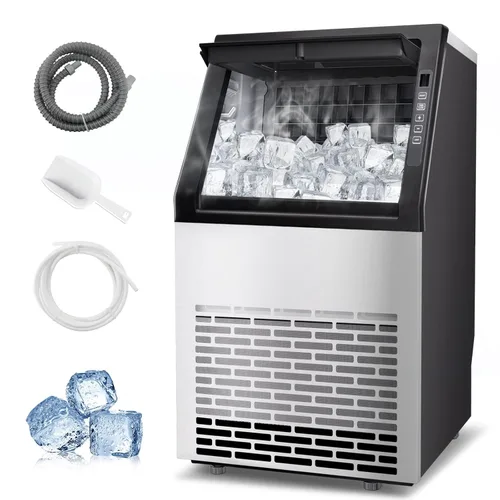 Máquina comercial para hacer hielo de 99 libras/24 horas, máquina de hielo grande de acero inoxidable debajo del mostrador con contenedor de