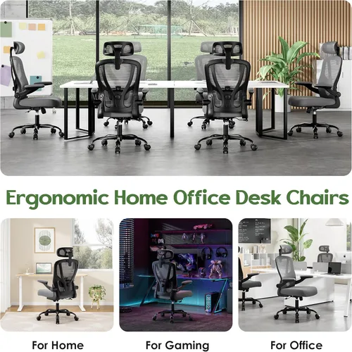 Miniatura 9 de Silla de oficina ergonómica de escritorio, silla de oficina de malla con respaldo alto con reposacabezas, ruedas, soporte lumbar, sillas de oficina