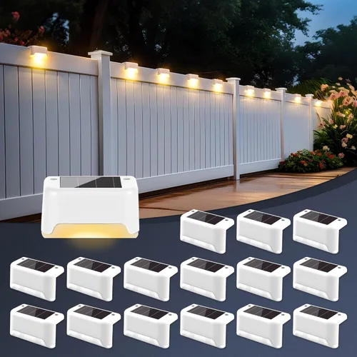 SOLPEX - Juego de 16 luces solares para cercas al aire libre, luces impermeables LED para escalones solares para escaleras al aire libre, terraza,