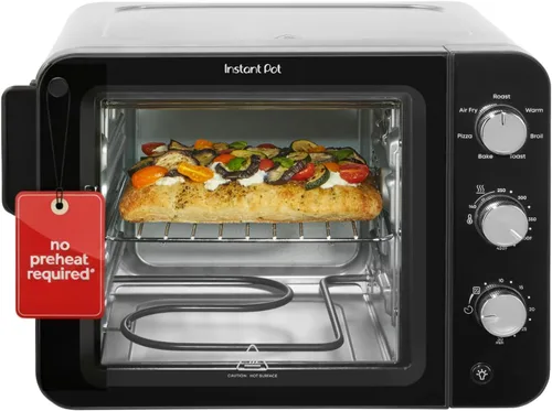 Instant Pot No requiere precalentamiento* Horno tostador con freidora de aire de 4 rebanadas con tecnología InstantHeat, 7 en 1, freír al aire,
