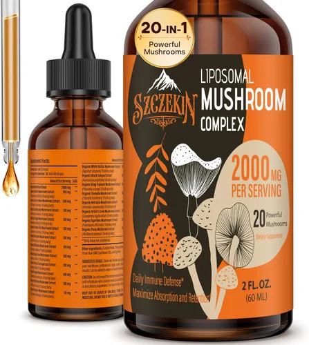Gotas de Complejo de Hongos Liposomal 2000 MG - 20 Extractos de Hongos Orgánicos - Fórmula Líquida Avanzada para Inmunidad, Cognitiva y Memoria -