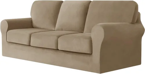 Miniatura 40 de UNBBRRL Fundas de sofá de 3 piezas para sofá, funda de terciopelo elástico para sillón con 1 funda de cojín de asiento y 1 funda de respaldo