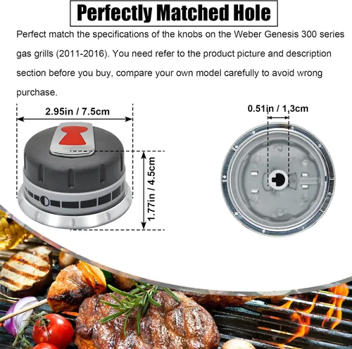 Miniatura 2 de Pomos de quemador de parrilla de gas 88848 mejorados, compatibles con parrillas de gas Weber Genesis 300 Series (2011-2016), paquete de 3