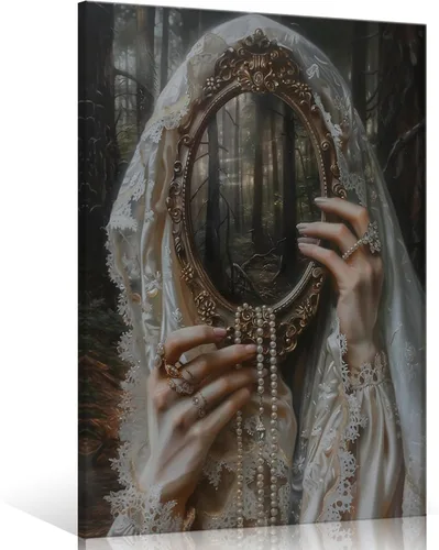 Miniatura 15 de Pintura retro de chica con estilo vintage en lienzo con estampado de rosas, póster estético antiguo, chica victoriana de estilo moody, arte de pared