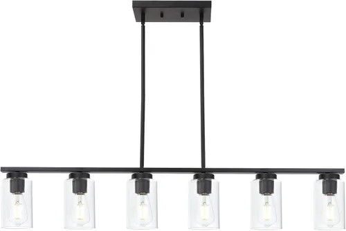Miniatura 8 de TODOLUZ Lámparas colgantes industriales negras, iluminación colgante de cocina con pantalla cilíndrica de vidrio transparente para granja, comedor