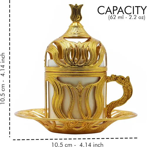 Miniatura 5 de Kuchengerate - 2 tazas de café turco, griego, árabe, marroquí, taza de café expreso con placa interior de soporte de metal de porcelana y tapa, 2