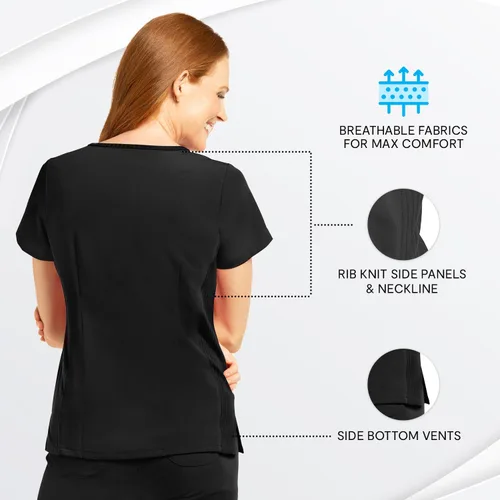 Miniatura 5 de Olive & Co. Camisas médicas para mujer - Black Modern Slim Fit & V-cuello estilo top
