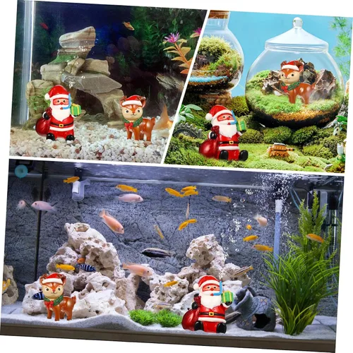 Miniatura 9 de Totority 2 piezas de decoración de acuario de Navidad, Papá Noel, reno, resina, pecera, adornos para decoración navideña, seguros y resistentes al