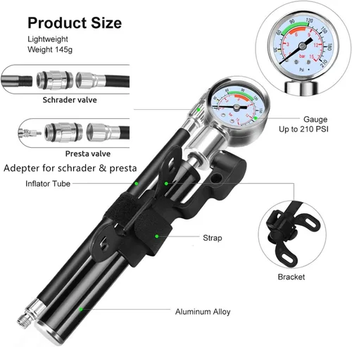 Miniatura 4 de YBEKI Kit de reparación de neumáticos de bicicleta con mini bomba de 210 PSI y multiherramienta 10 en 1 Incluye rompedor de cadena, parches sin