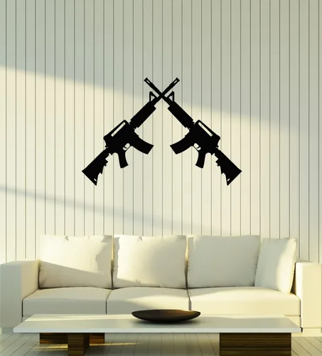 Vinilo adhesivo para pared, dos rifles de asalto, armas, arte militar, decoración de habitación, pegatinas mural grande decoración (ig5459)