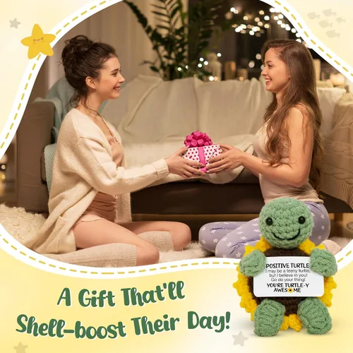 Miniatura 2 de OASSIE Regalos de tortugas para mujeres, mini animales de ganchillo de tortuga positiva hechos a mano, regalos de cumpleaños, relajación, Tortuga
