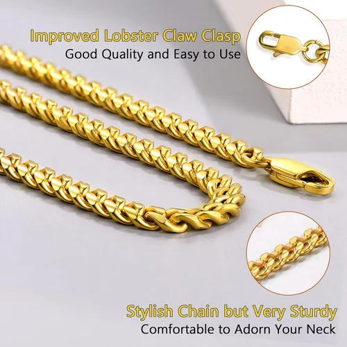 Miniatura 5 de PROSTEEL Trendy Cuban Links Necklace for Men Women, Black18K Gold Plated 316L Stainless Steel, W 4.8mm-14mm, L 14inch-30inch, Come Gift Box