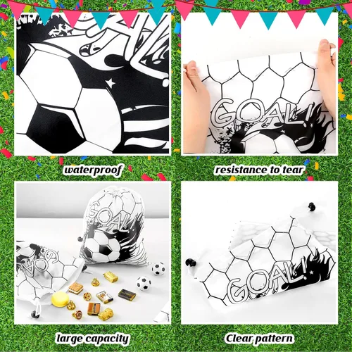 Miniatura 3 de Xuhal 24 bolsas con cordón de fútbol, recuerdos de fiesta de fútbol, bolsas de regalo de golosinas, mochila deportiva con cordón para pelota