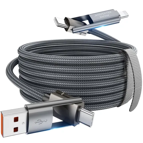 Cable USB C a USB C de 6 pies de 240 W, cable de carga 4 en 1, cable de carga rápida trenzado con puerto tipo C/USB A/L para iPhone 16/15/14 Series