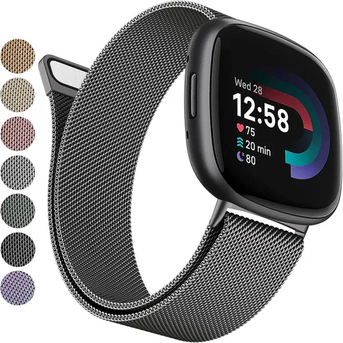 Miniatura 9 de Bandas de metal compatibles con Fitbit Versa 3/Versa 4/Fitbit Sense/Sense 2 para mujeres y hombres, correa de malla de acero inoxidable transpirable