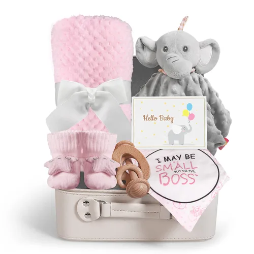 Miniatura 10 de iAOVUEBY Regalos de baby shower, regalos de bebé, juego de regalo de Navidad para recién nacidos, manta de bebé esencial de elefante, sonajero