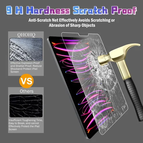Miniatura 6 de QHOHQ [Paquete de 2+2] Protector de pantalla de vidrio templado para iPad Pro 12.9 2022/2021/2020 (6ª/5ª/4ª generación) con protector de lente