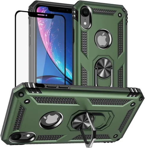 Miniatura 9 de Yiakeng Funda para iPhone XR, iPhone XR con protector de pantalla, fundas protectoras de grado militar con anillo para iPhone XR (negro)