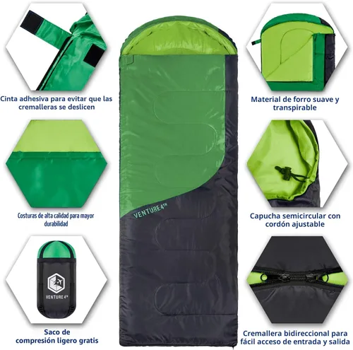 Miniatura 5 de VENTURE 4TH Saco de dormir para mochileros – XXL, tamaños dobles e individuales – Saco de dormir ligero para clima cálido y frío para adultos, niños