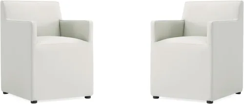 Miniatura 17 de Manhattan Comfort Anna - Silla de comedor moderna cuadrada con tapicería de piel sintética de pies a cabeza y acolchado de plástico para pies, Crema