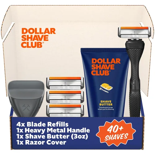 Dollar Shave Club The Member Exclusive Shave Set | 4 cartuchos de recambio de enjuague Swift, 1 mango (negro), 1 mantequilla de afeitar de 3 onzas,