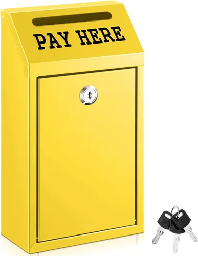 Miniatura 28 de Yaocom Caja fuerte de dinero para recolección de dinero, caja de donación de metal con cerradura para montaje en pared preperforado, buzón de Negro
