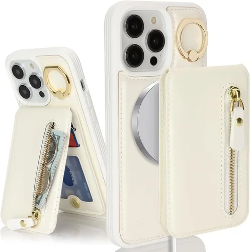 Miniatura 33 de para iPhone 14 Funda con soporte magnético Magsafe compatible, llavero de cuero PU plegable con soporte desmontable, funda tipo cartera 2-en-1
