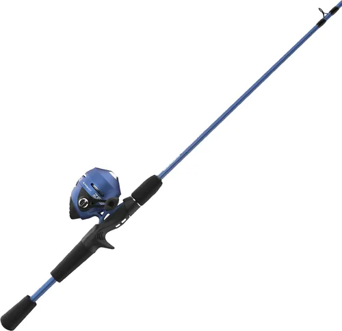 Zebco Slingshot Spincast carrete y caña de pescar, caña de pescar de 2 piezas de 5 pies y 6 pulgadas, carrete tamaño 30, recuperación a mano