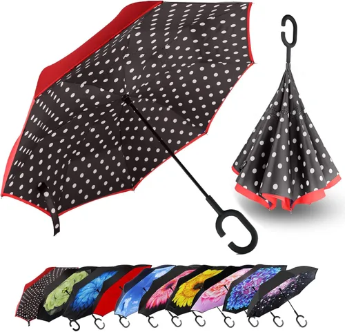 Miniatura 141 de MRTLLOA - Paraguas invertido de gran tamaño de 40/49/56 pulgadas - Sombrilla doble capa resistente al viento, con mango en forma de C y tamaño golf
